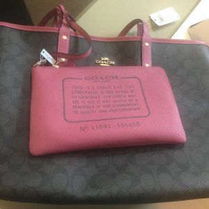 Coach Pink/Dark Brown Reversible Tote w/ Wristlet